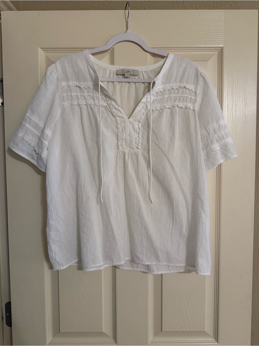 LOFT White Peasant Tie-Front Blouse with Pintuck Detail